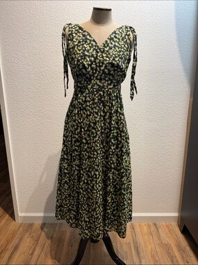 Calvin Klein Black Midi Dress with Yellow Floral Print